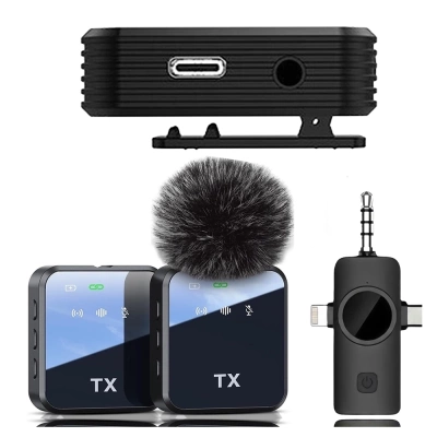2x Mikrofon Krawatowy Bezprzewodowy Telefonu Aparatu Kamery USB-C Lightning Android IPhone